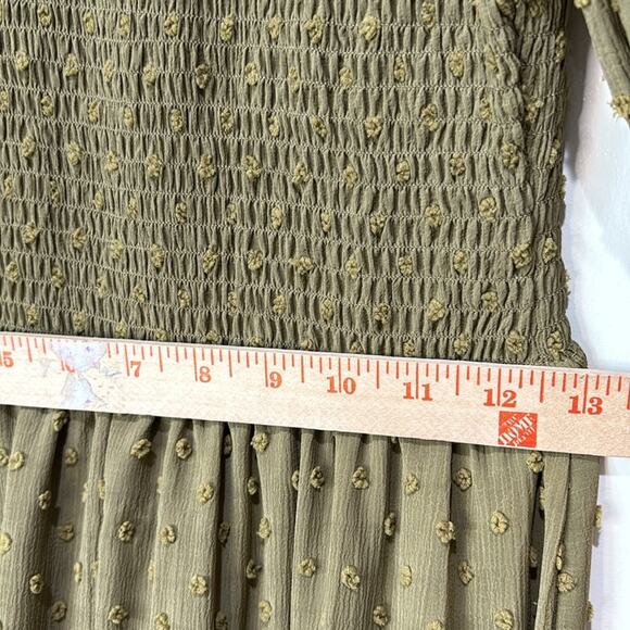 Anthropologie By The River Dot Swiss Smocked Tiered Midi Dress Olive Gre… - Picture 9 of 13
